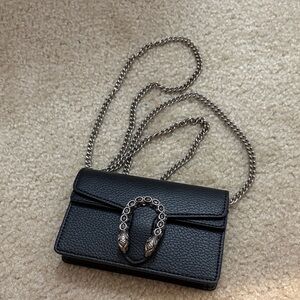 Gucci Black Leather Chain Shoulder Bag